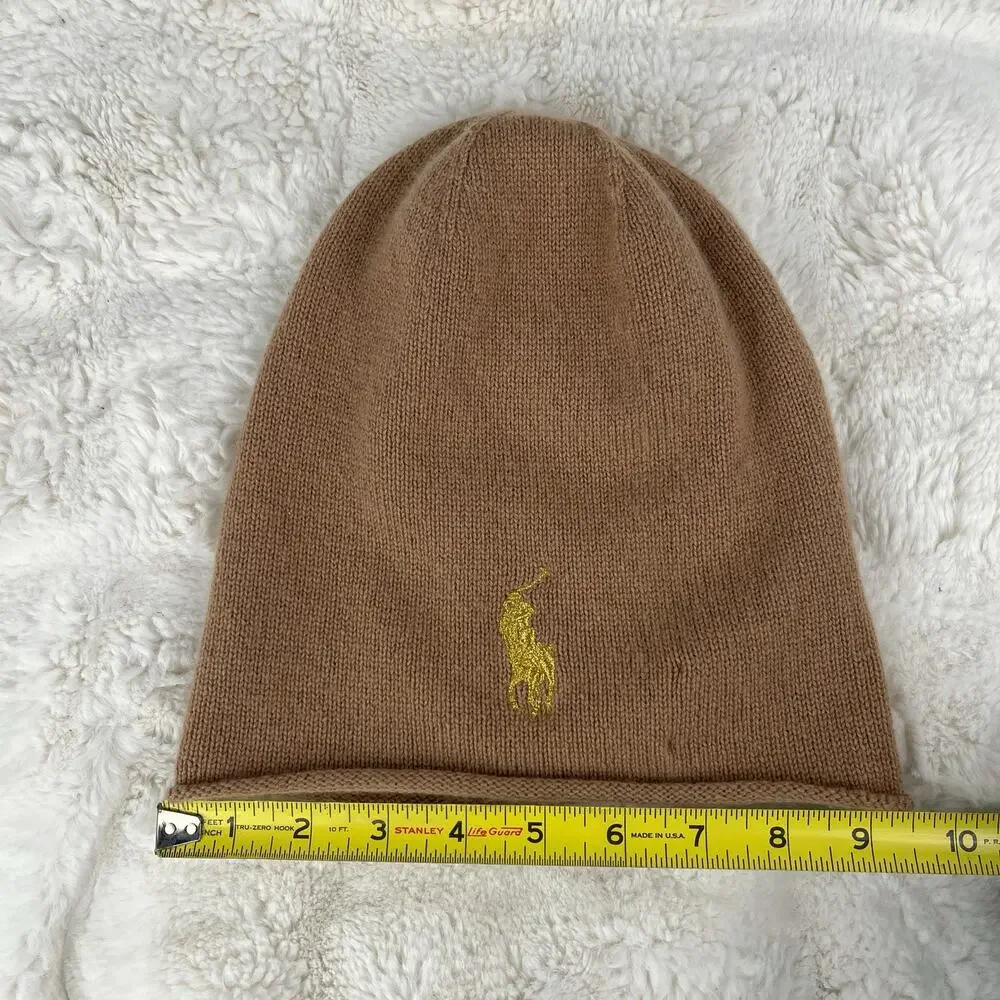 Polo Ralph Lauren Rolled Hem Wool Cashmere Beanie Hat Womens Knit Headwear